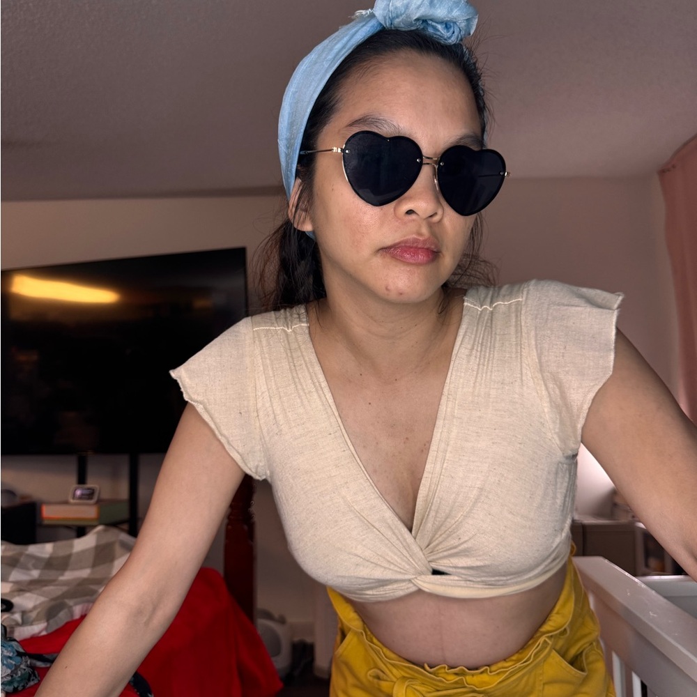 Cream Crop Top with Cap Sleeves